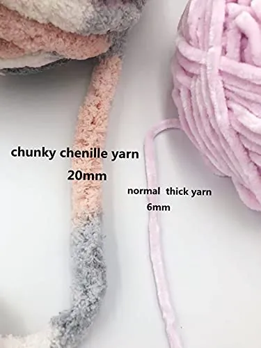 112oz Super Bulky Chunky Blanket Chenille Yarn for Arm Knitting, Luxury Thick Polyester Jumbo Weaving Crochet Craft Yarns for Throw Blanket Pillows