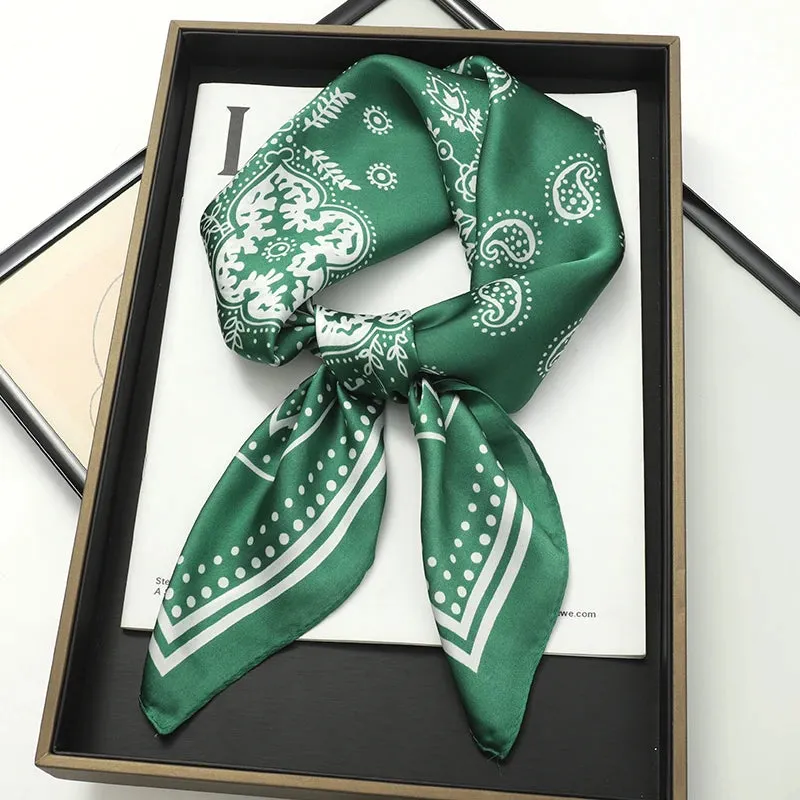 70x70cm Women Silk Scarf Small Satin Square Print Wrap