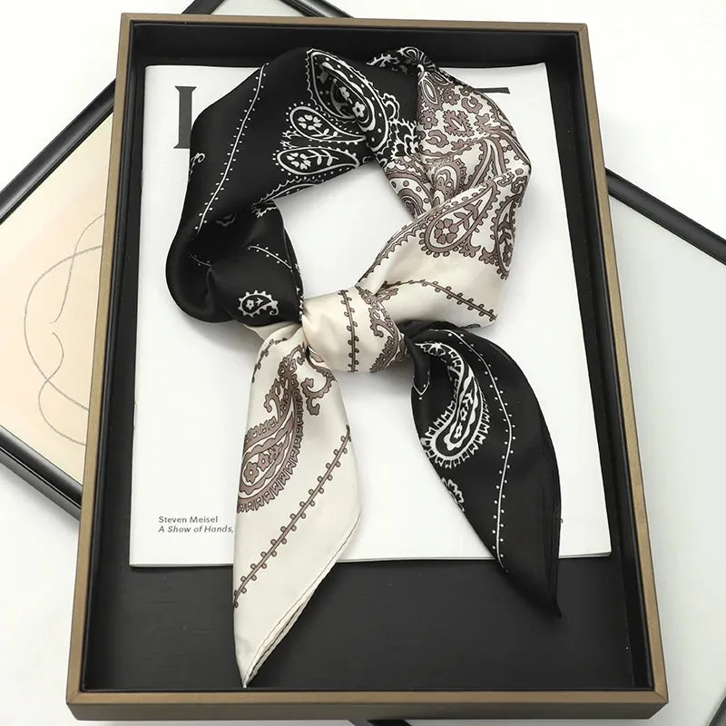 70x70cm Women Silk Scarf Small Satin Square Print Wrap