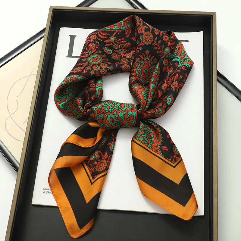 70x70cm Women Silk Scarf Small Satin Square Print Wrap