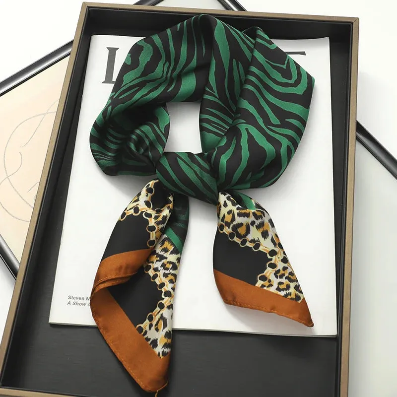 70x70cm Women Silk Scarf Small Satin Square Print Wrap