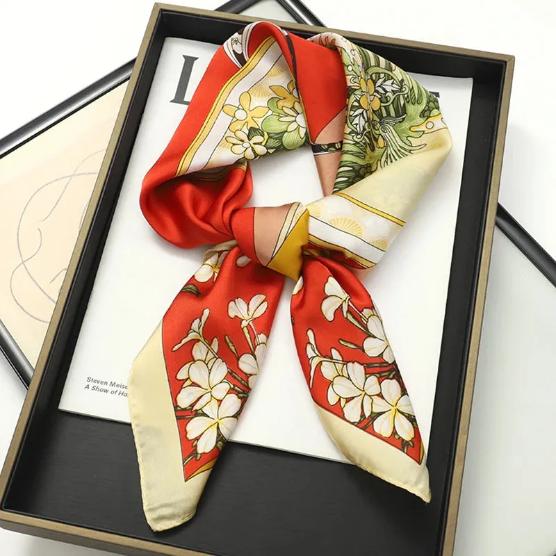70x70cm Women Silk Scarf Small Satin Square Print Wrap