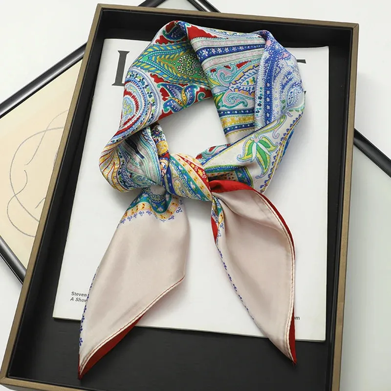 70x70cm Women Silk Scarf Small Satin Square Print Wrap