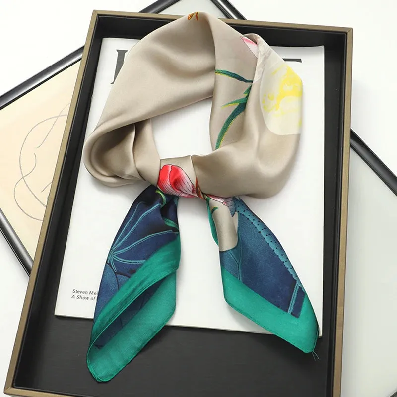 70x70cm Women Silk Scarf Small Satin Square Print Wrap