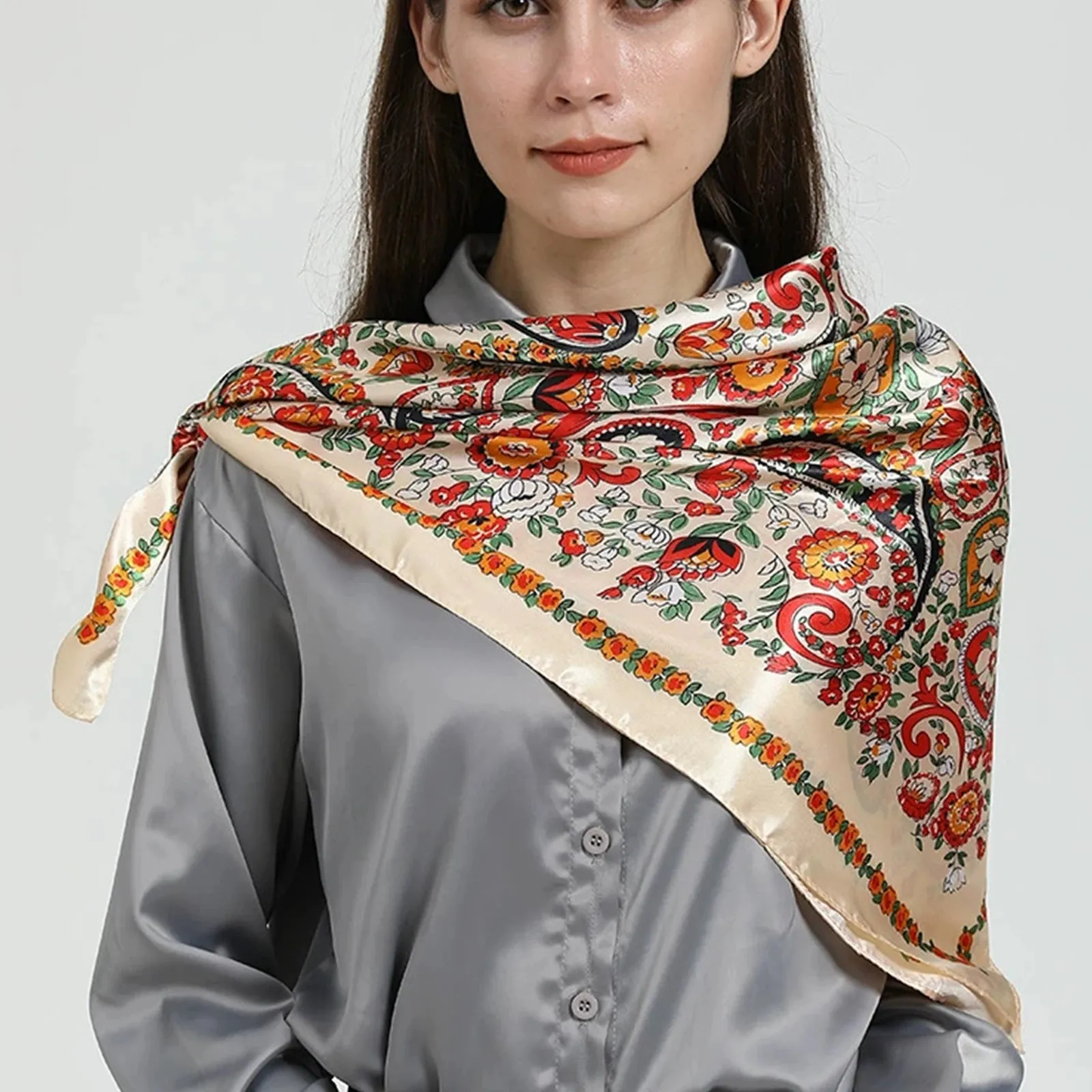 90*90CM Shawls Fashion Beach Sunscreen Silk Scarves