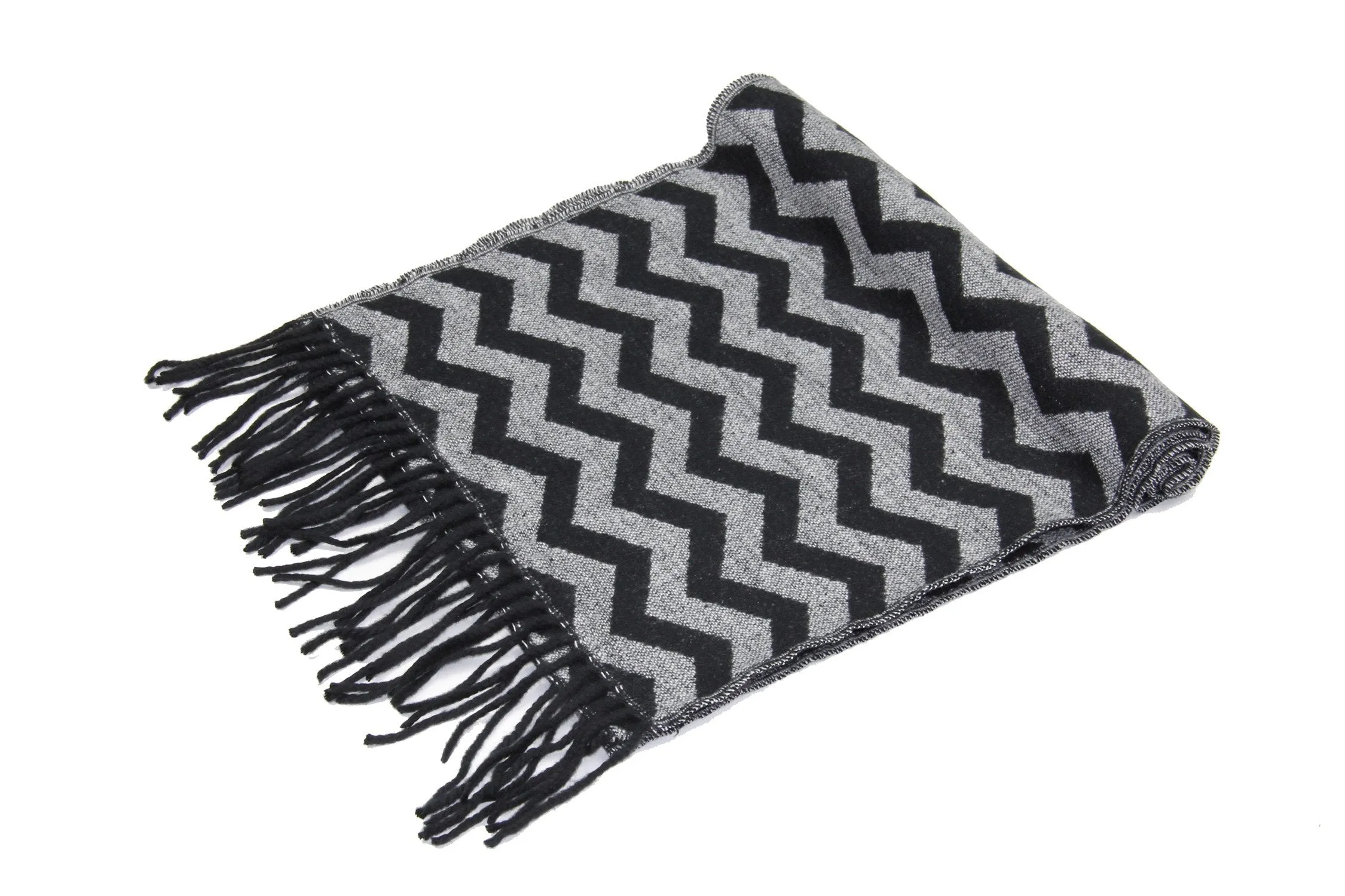 Achillea Soft & Warm Tartan Plaid Checked Cashmere Feel Winter Scarf Unisex Black Chevron