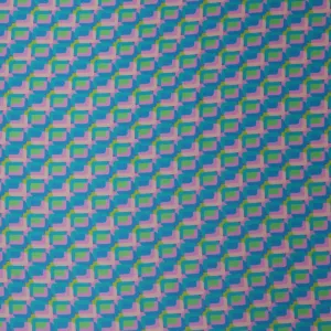 Aqua Pink and Green Squares Modern Illustration Printed Silk Charmeuse Fabric