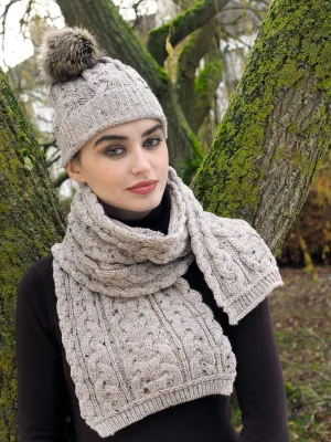 Aran Cable Hat & Scarf Set-Oatmeal