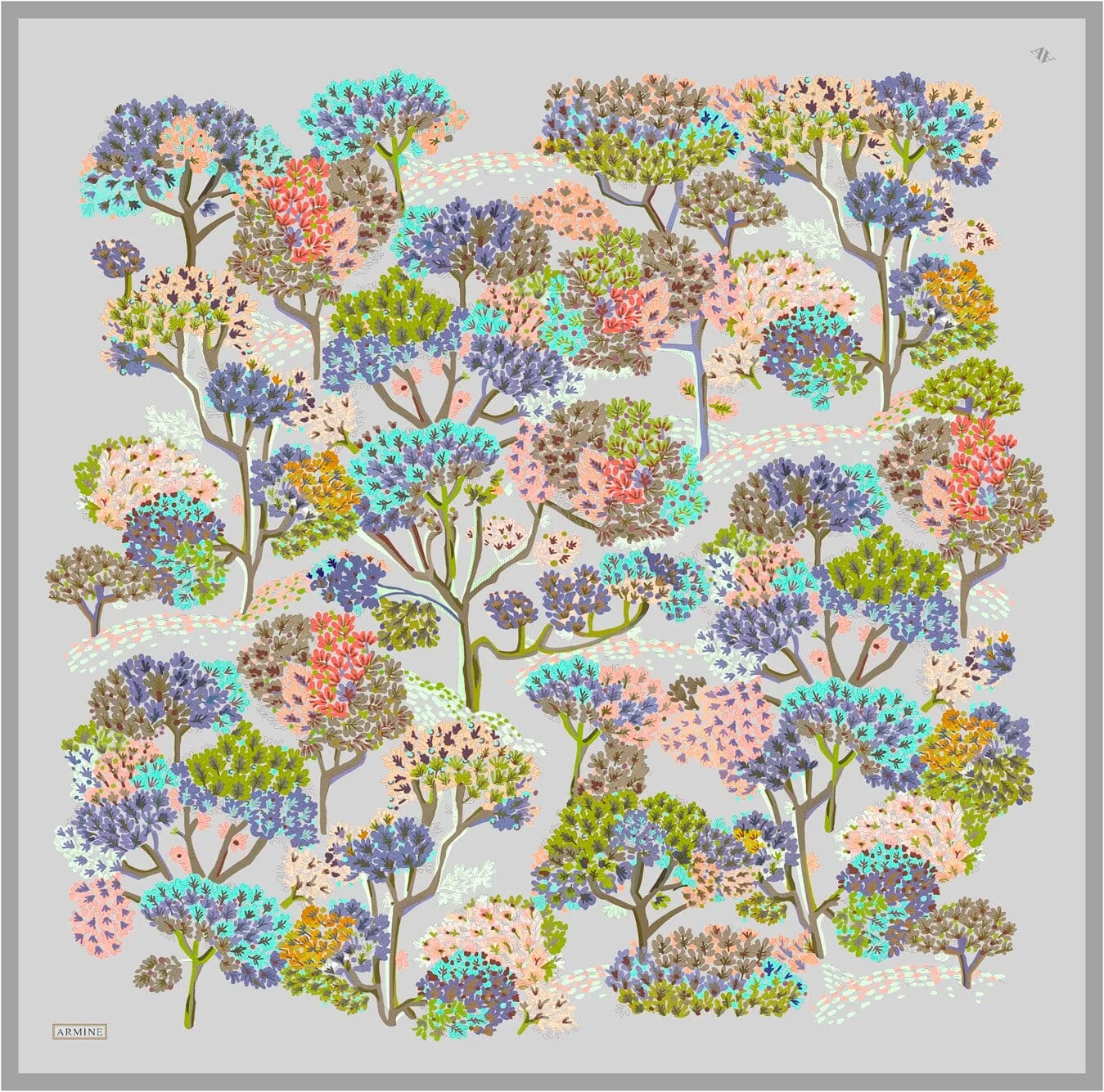 Armine Whimsical Forest Turkish Silk Scarf #36