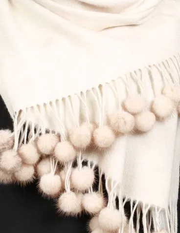 BELLE FARE - 100% PURE CASHMERE & MINK FUR POM-POM SCARF