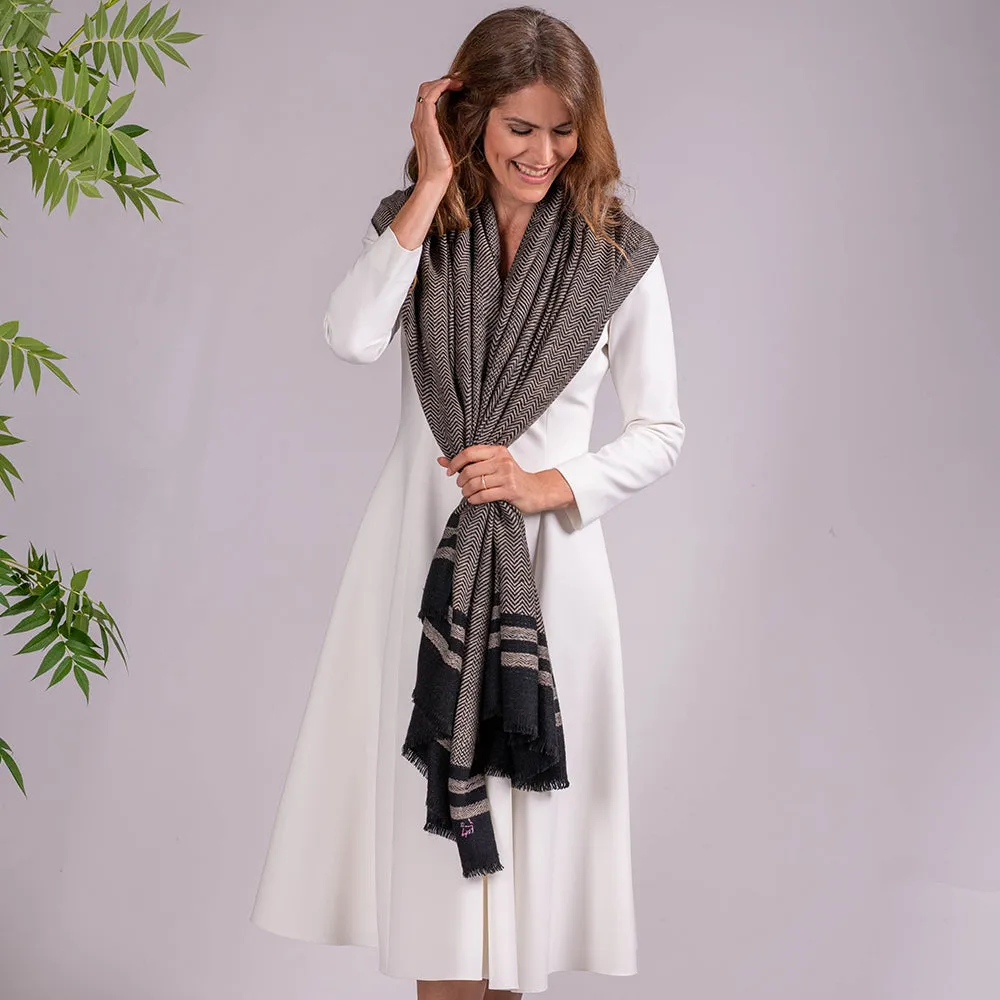 Black and Bisque Pashmina Cashmere Shawl
