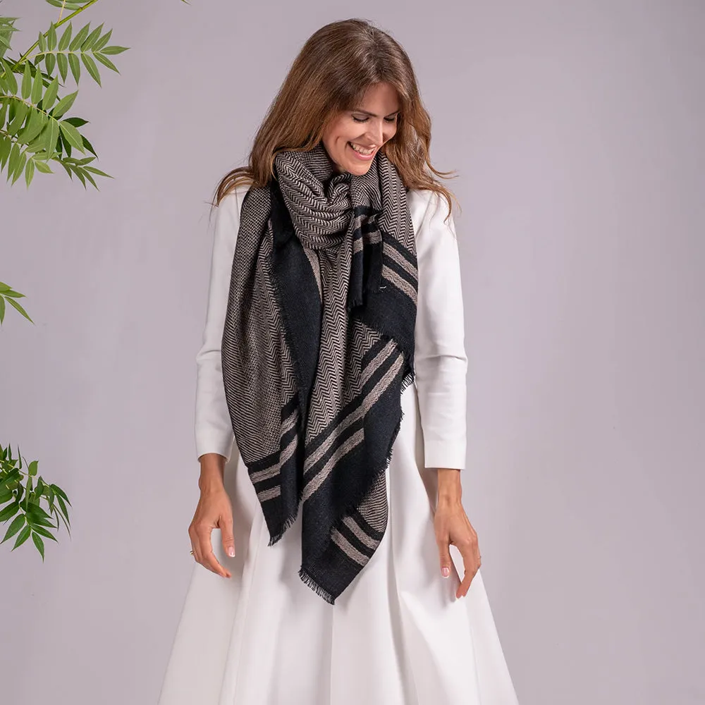 Black and Bisque Pashmina Cashmere Shawl