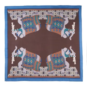 BLUETTE AND DARK BROWN WIDE WOOL SCARF