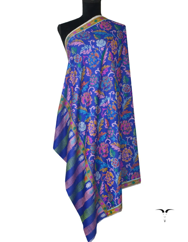Cashmere Kani Pashmina Shawl Blue 5344