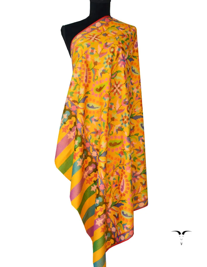 Cashmere Kani Pashmina Shawl Mustard 5339