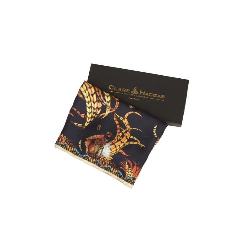 Clare Haggas Heads or Tails Narrow Twill Silk Scarf - Navy & Gold