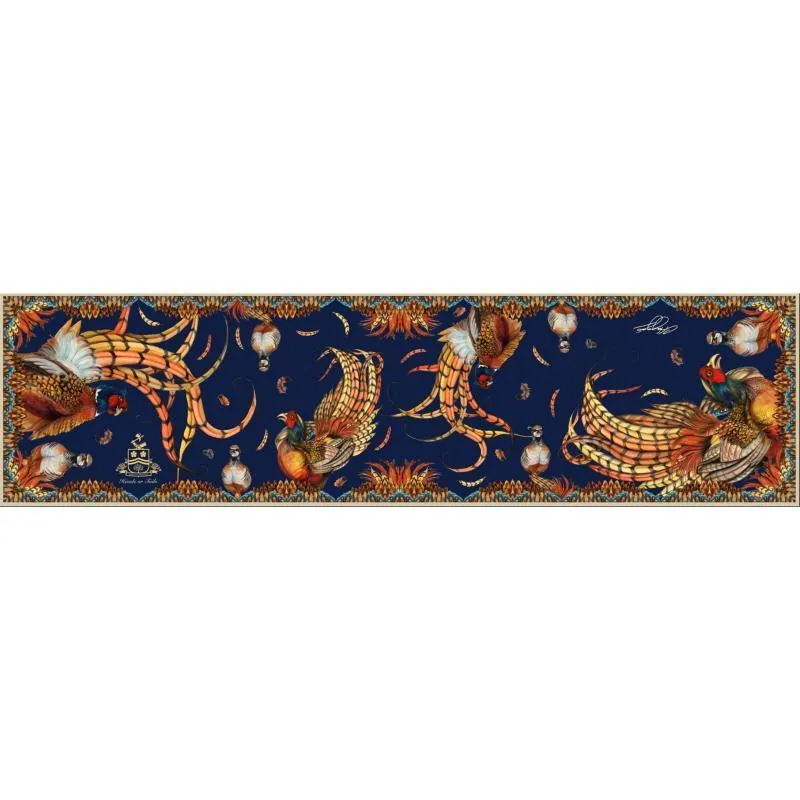 Clare Haggas Heads or Tails Narrow Twill Silk Scarf - Navy & Gold
