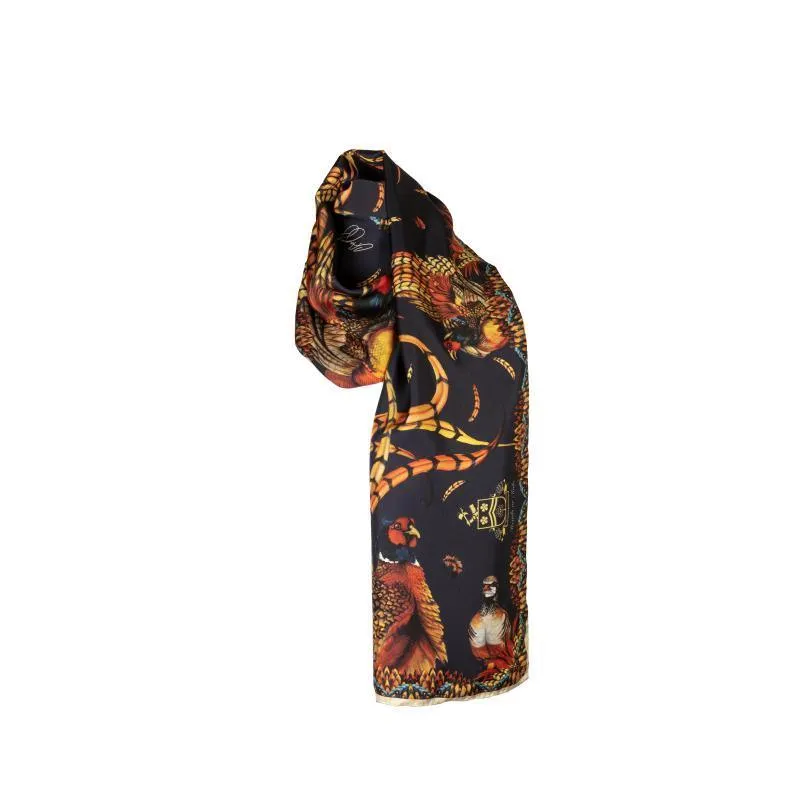 Clare Haggas Heads or Tails Narrow Twill Silk Scarf - Navy & Gold