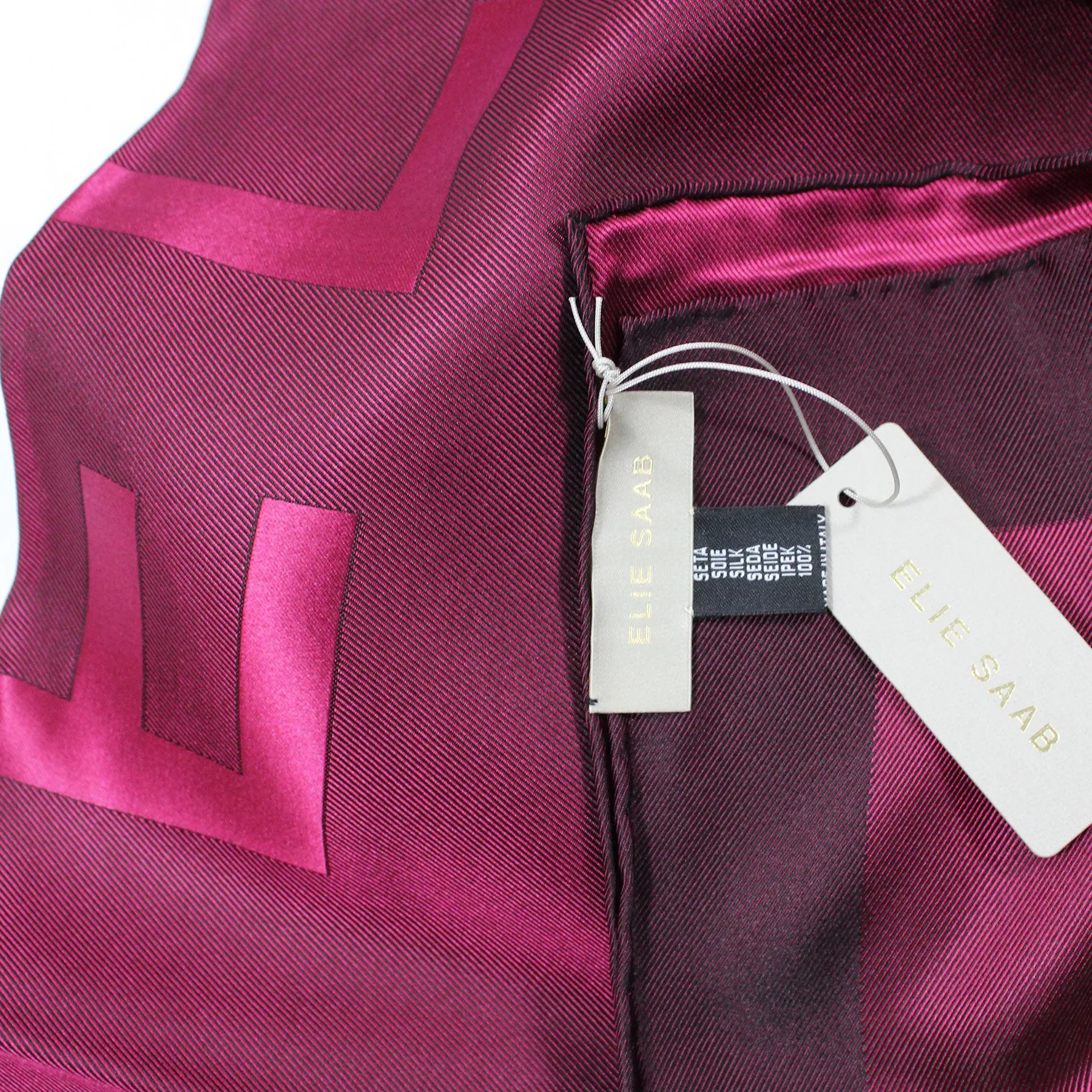 Elie Saab Scarf Cranberry Pink Logo Initials - Extra Large Square Twill Silk Wrap