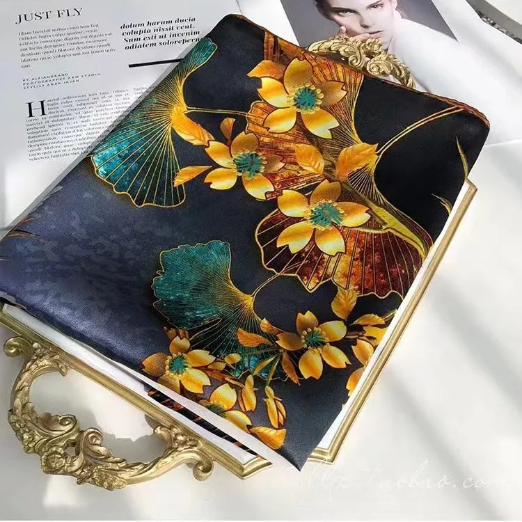 Flower Tree Print Silky Satin Summer Scarf Wrap for Women