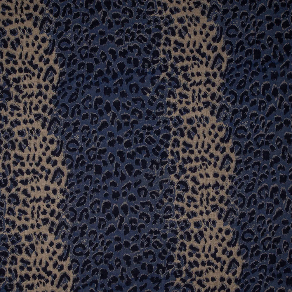 French Blue Leopard Print Pashmina Cashmere Shawl