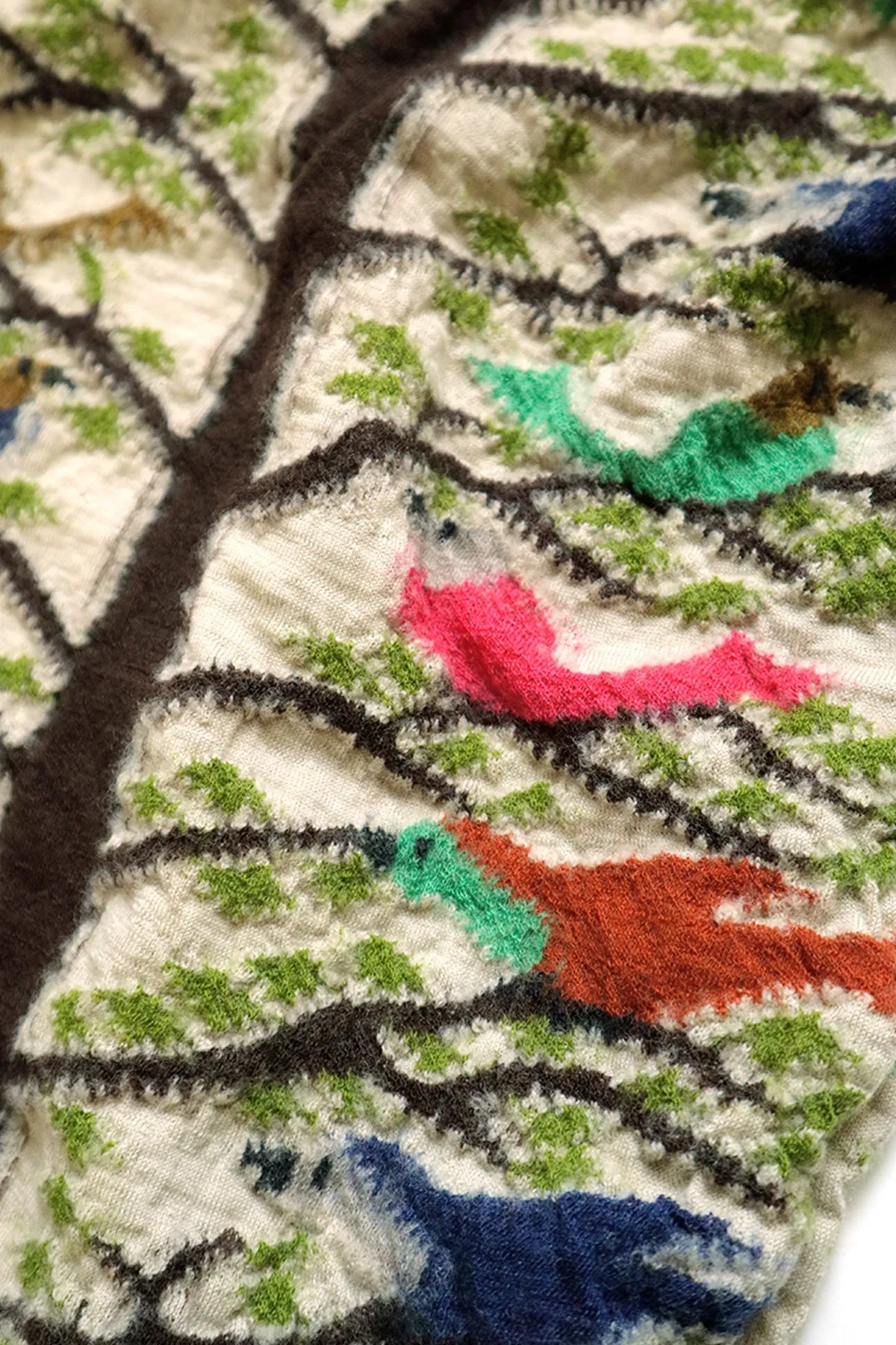 Fulling Wool HAPPY Scarf BIRD TREE - Beige