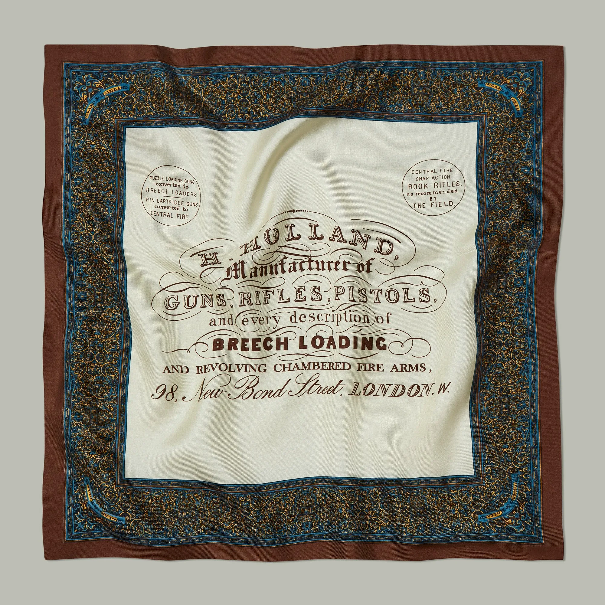 Harrow silk heritage trade label scarf [SEPIA]