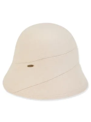 Hat - Ivory-Soft Wool Cloche-Self Trim-Women's-aD1449a