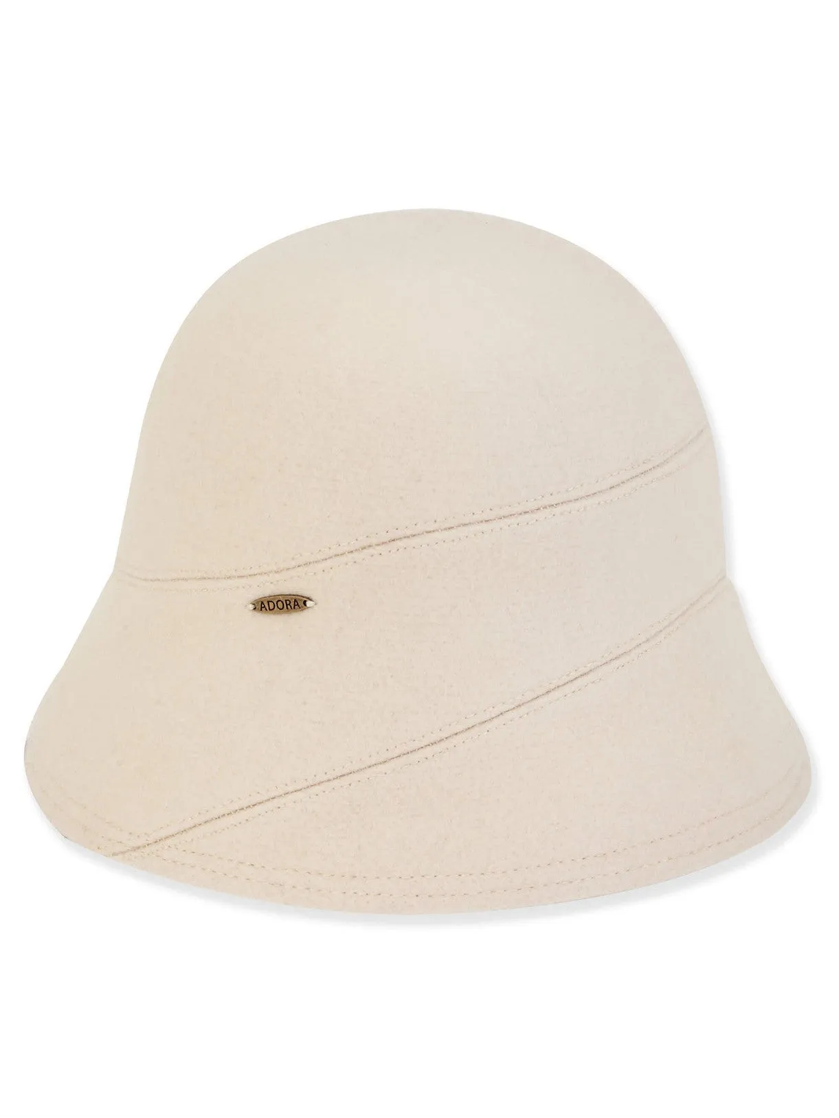 Hat - Ivory-Soft Wool Cloche-Self Trim-Women's-aD1449a