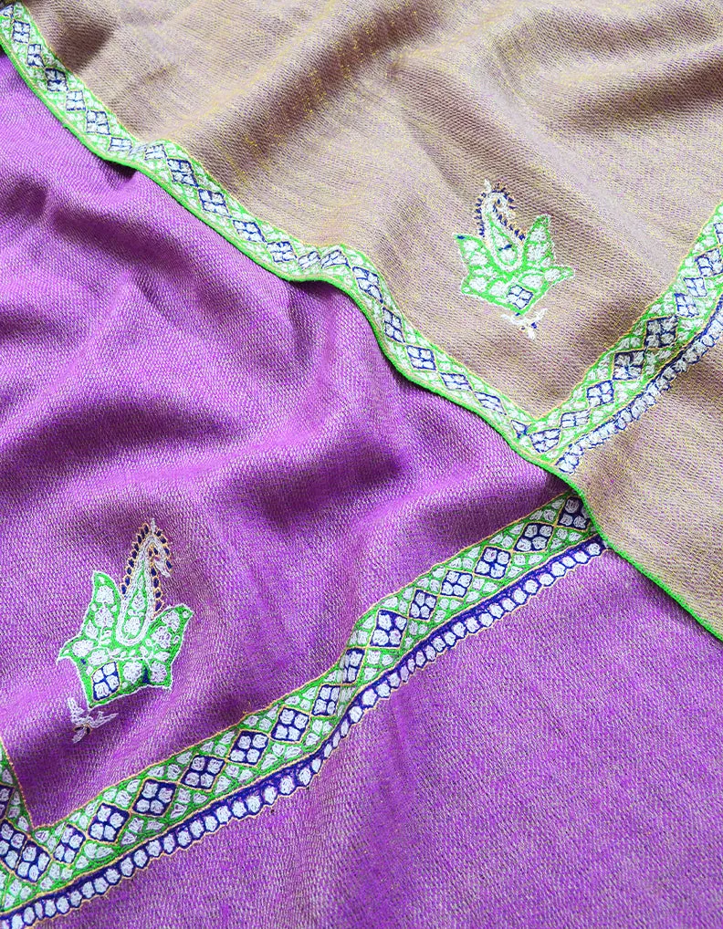 heliotrope and rose quartz reversible embroidery pashmina shawl 8435