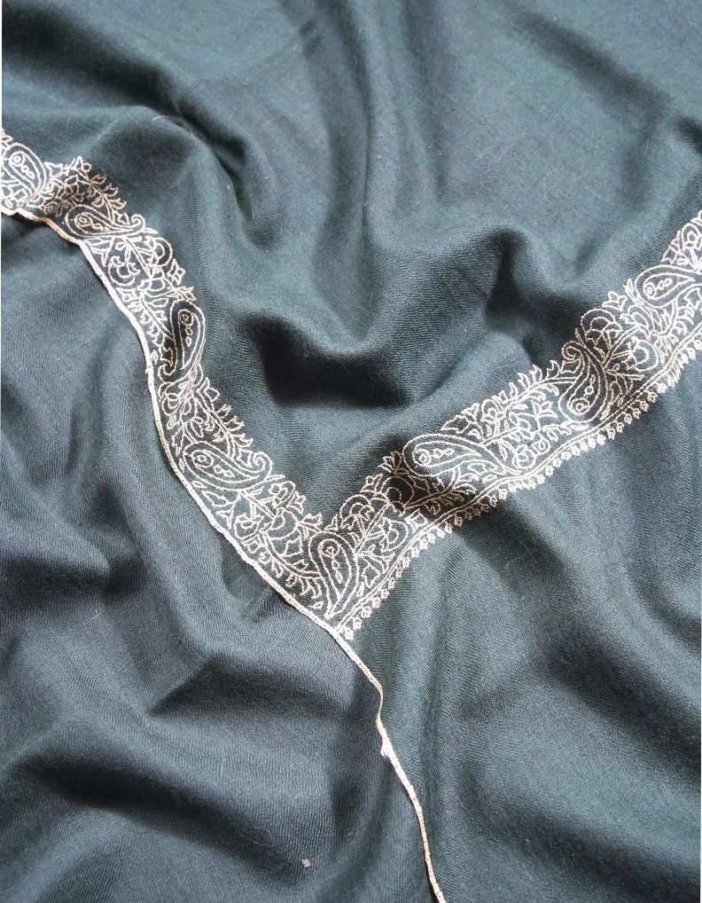 hunter green embroidery Pashmina shawl 8684