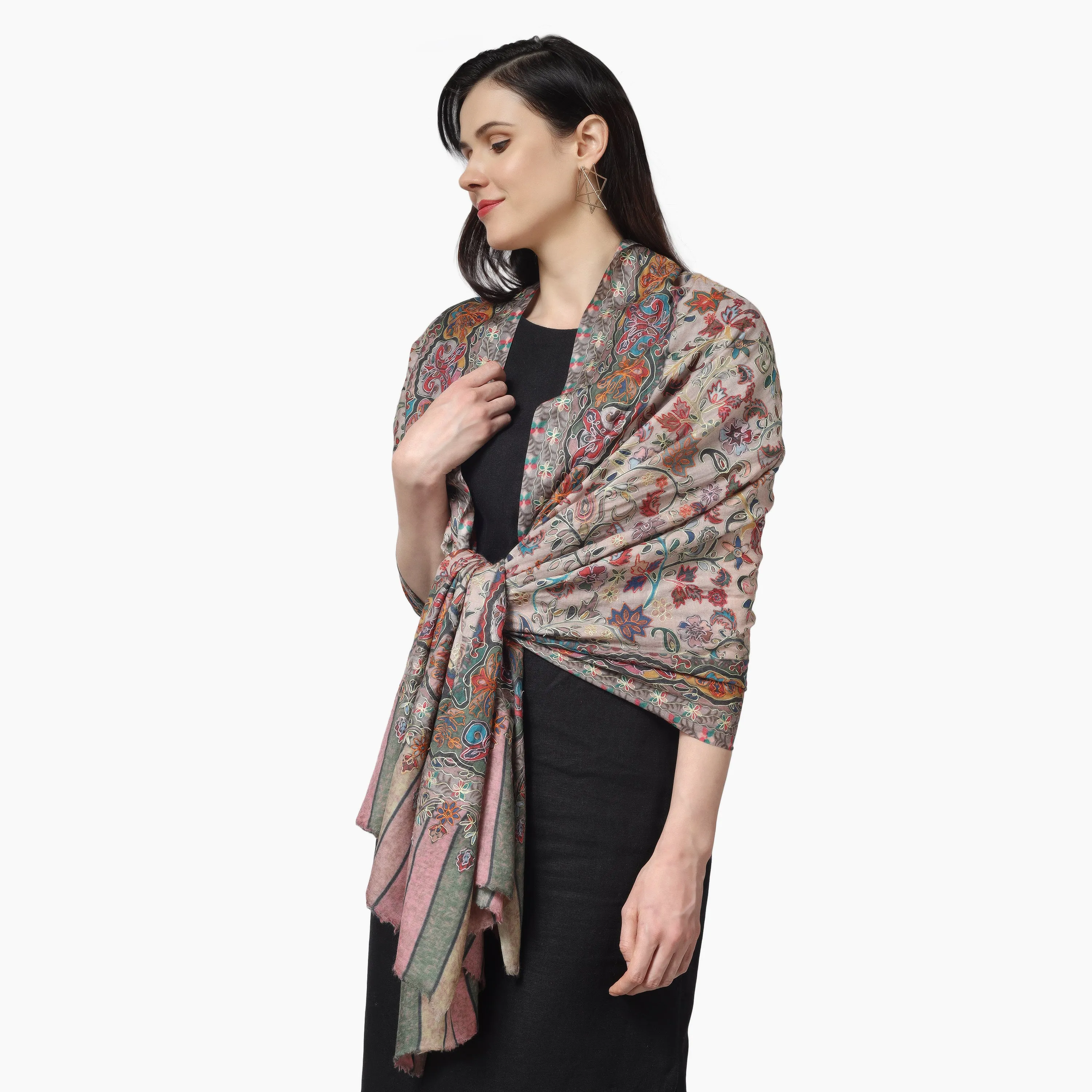 Kashmiri Kalamkari Wrap (Beige)