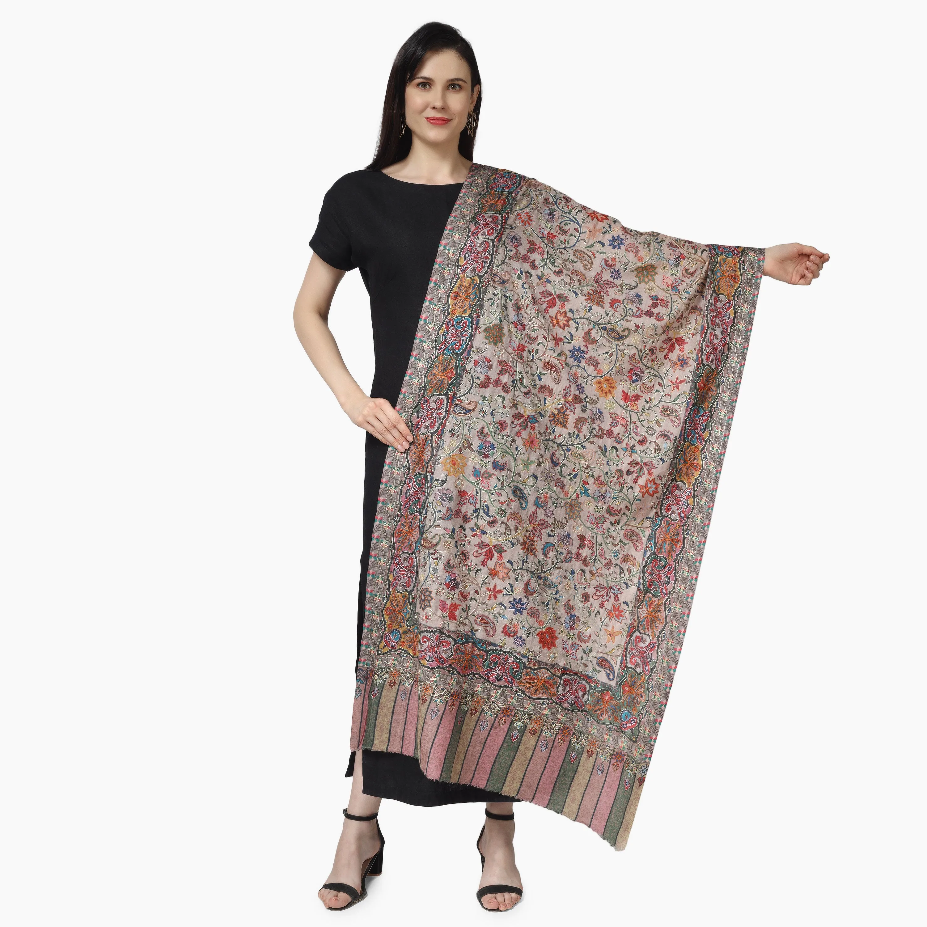 Kashmiri Kalamkari Wrap (Beige)