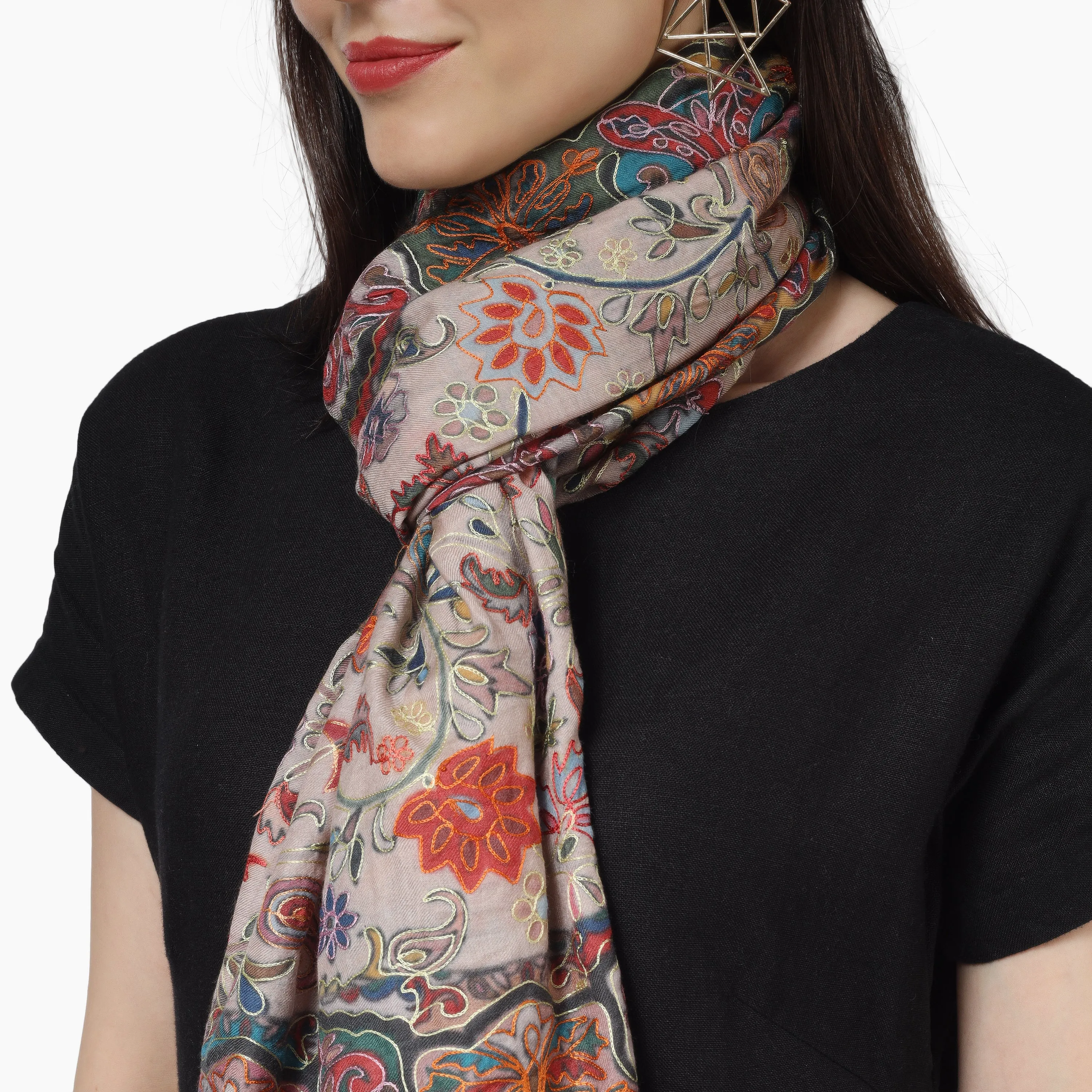 Kashmiri Kalamkari Wrap (Beige)