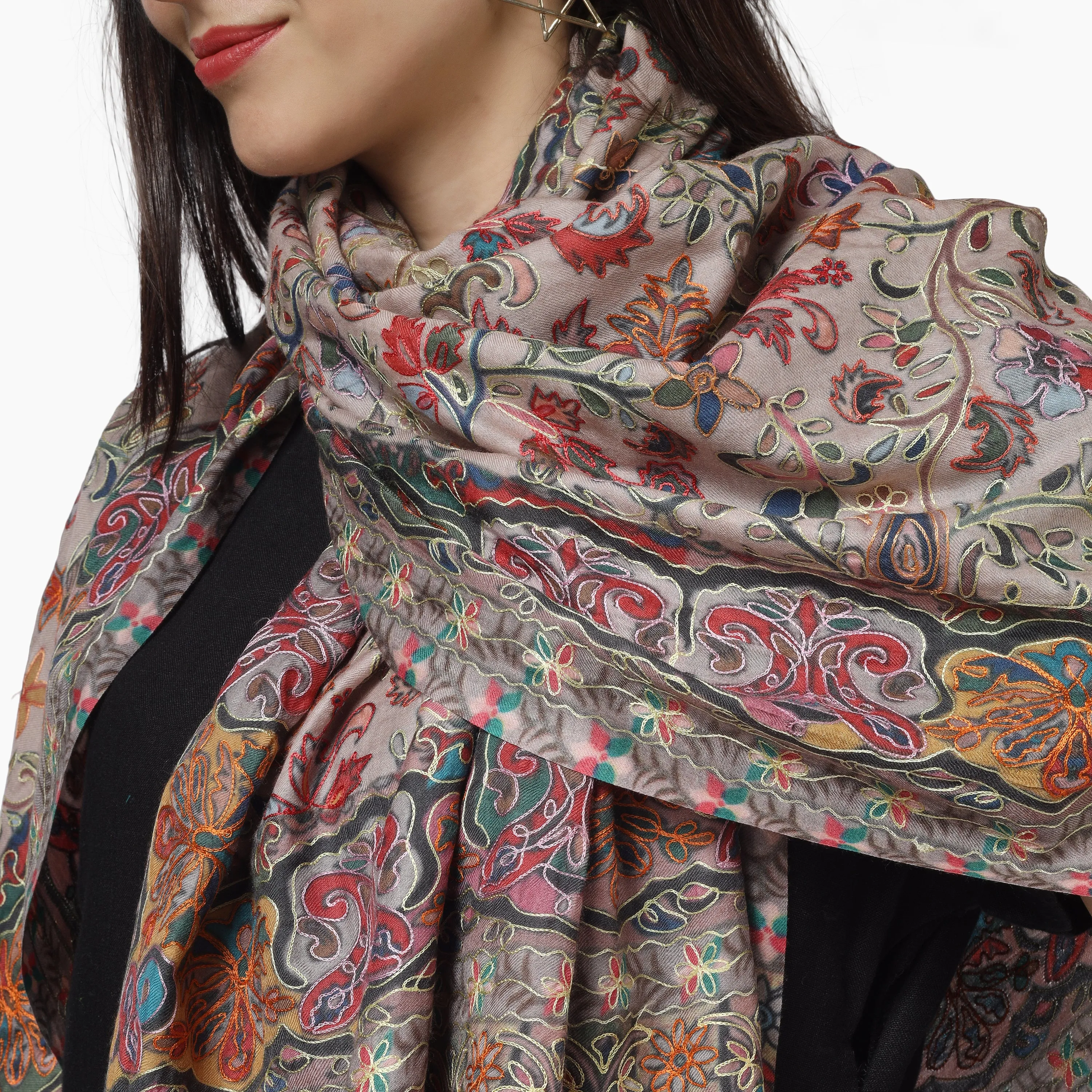 Kashmiri Kalamkari Wrap (Beige)