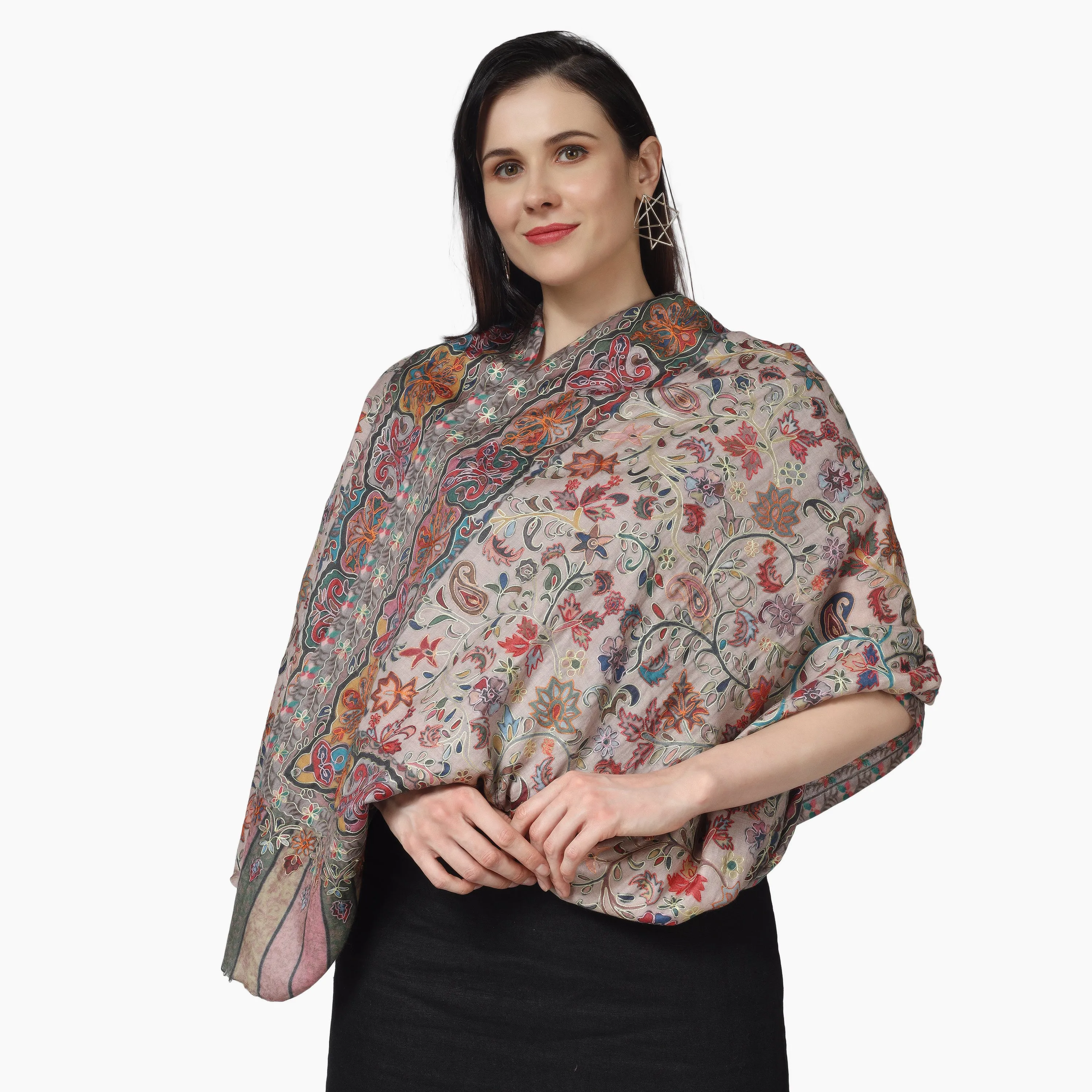 Kashmiri Kalamkari Wrap (Beige)