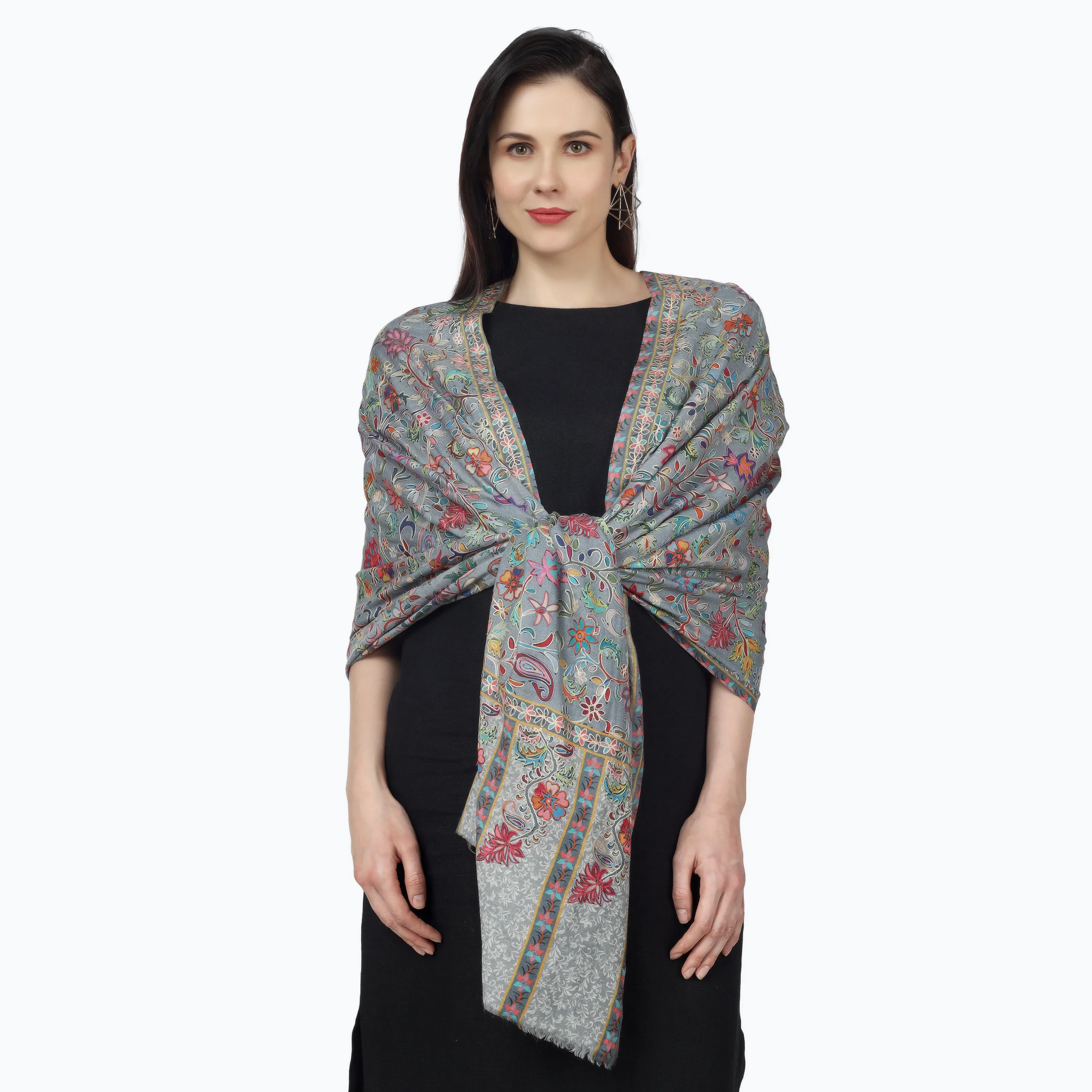 Kashmiri Kalamkari Wrap (Steel Blue)
