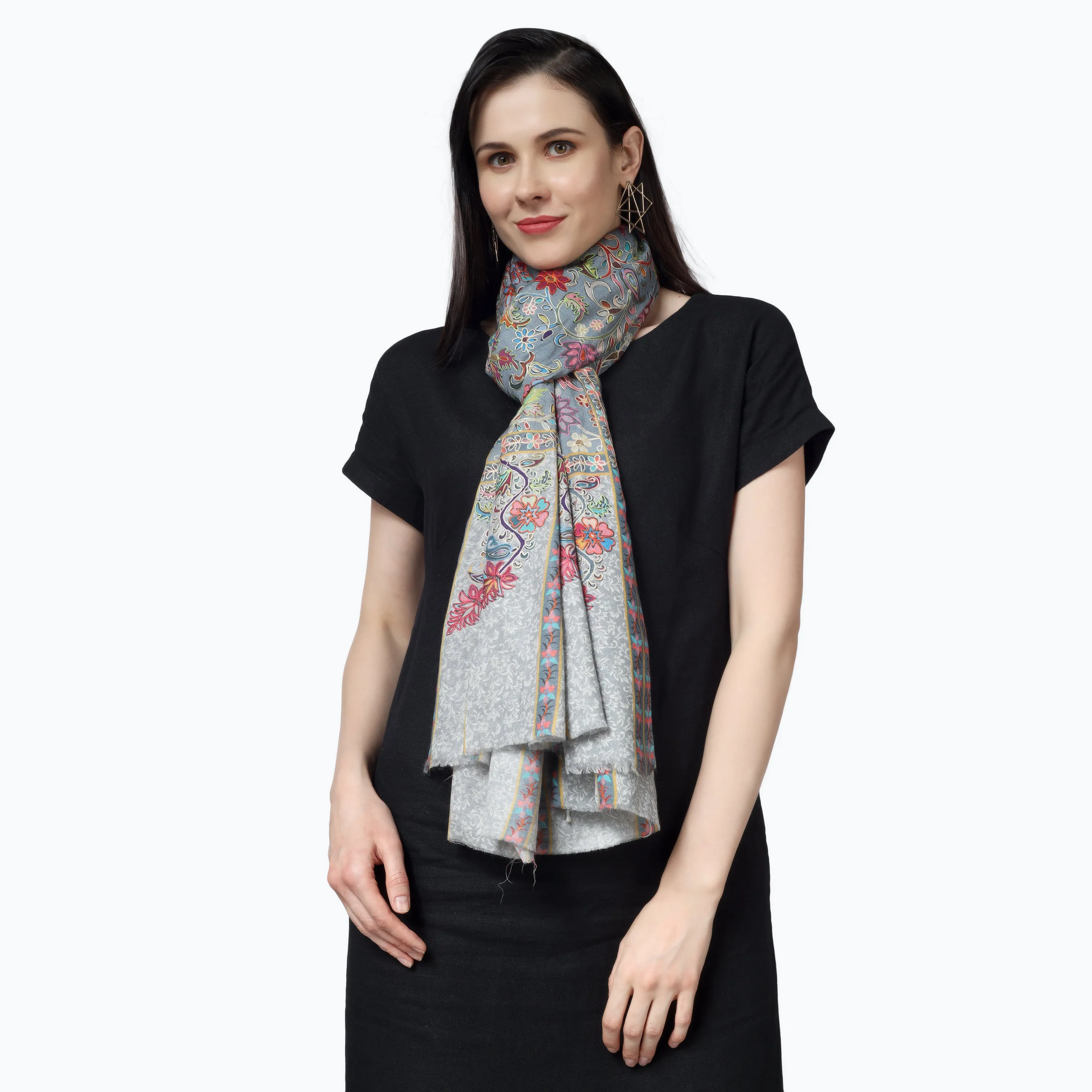 Kashmiri Kalamkari Wrap (Steel Blue)