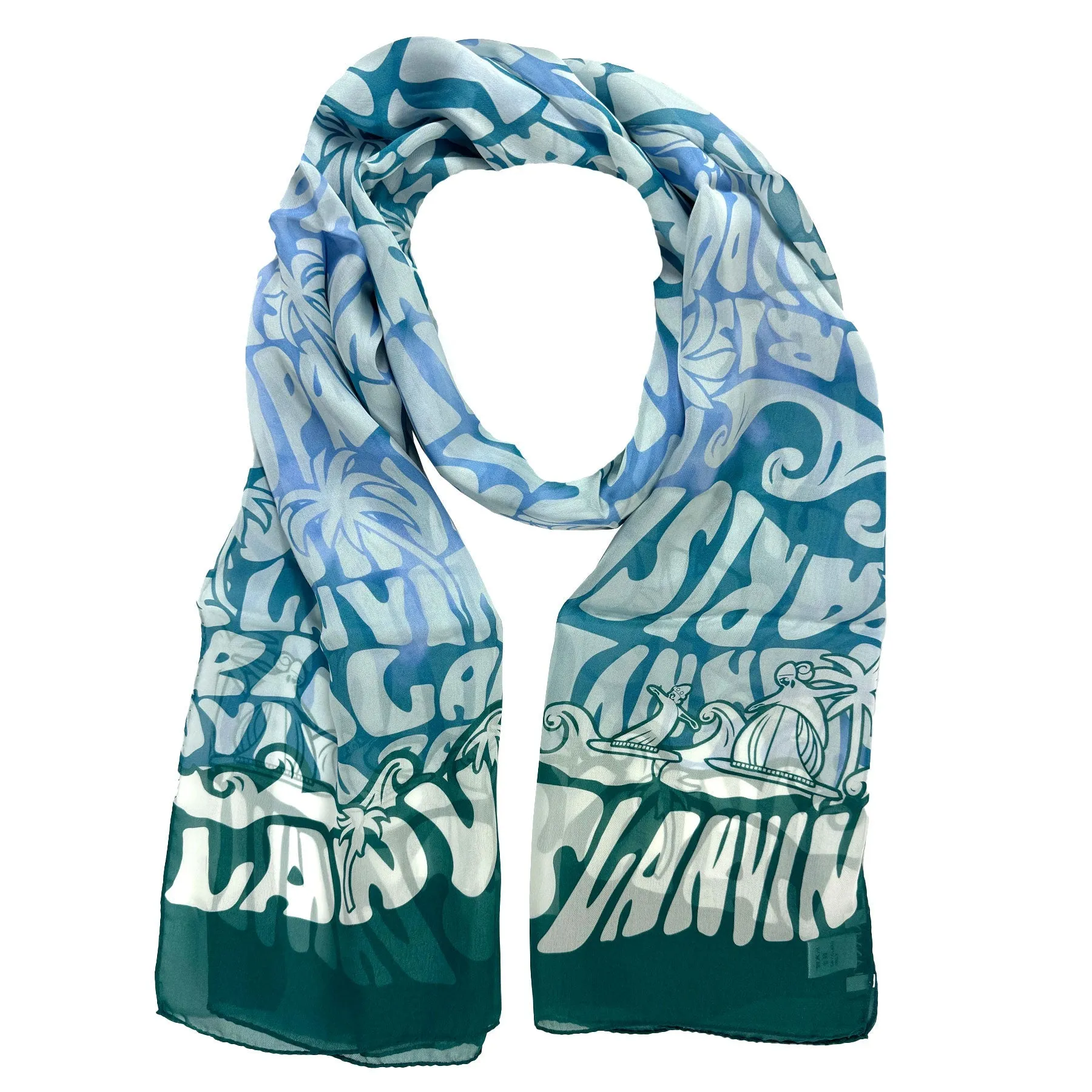 Lanvin Scarf Blue Ocean Green Logo Island Design - Chiffon Silk Shawl BLACK FRIDAY SALE