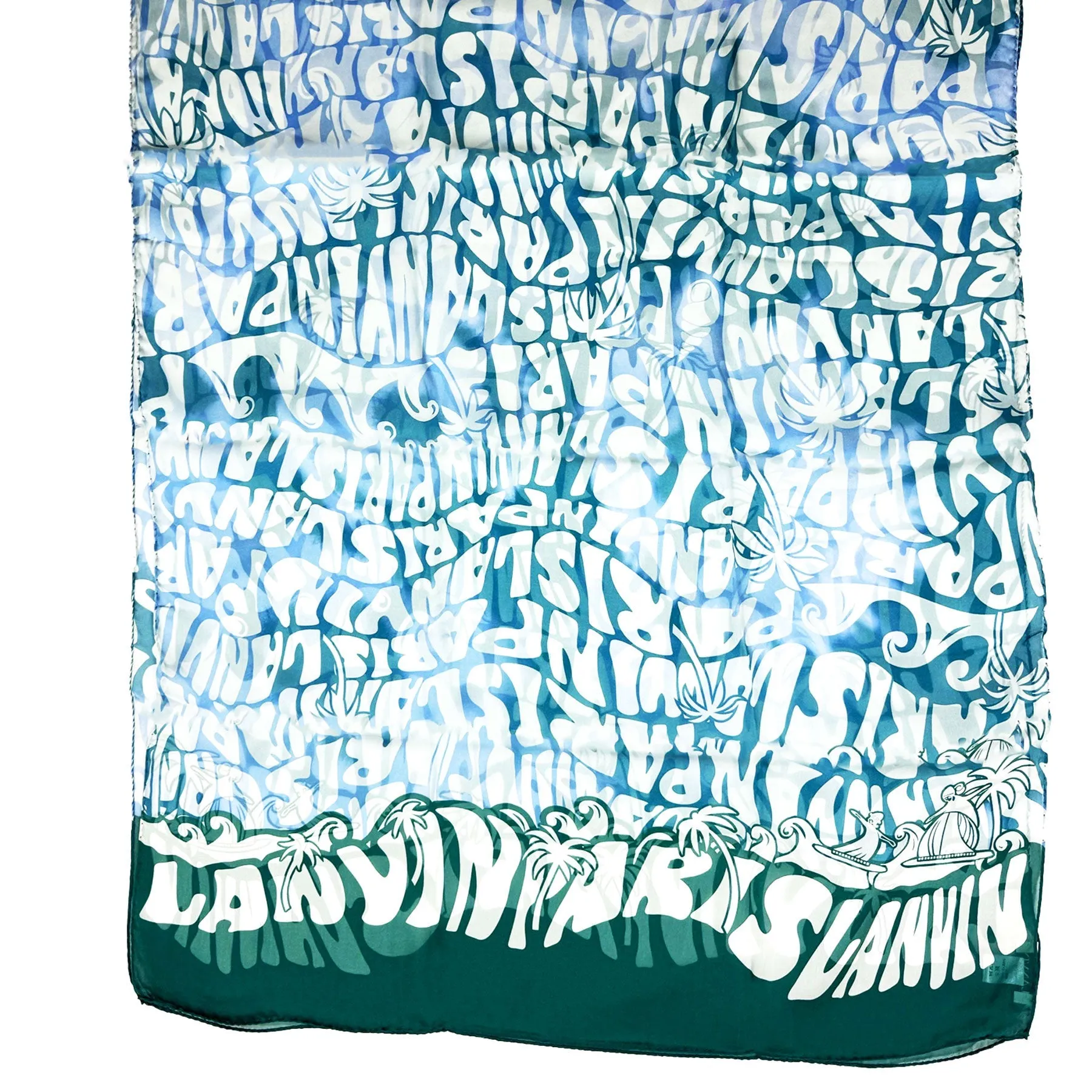 Lanvin Scarf Blue Ocean Green Logo Island Design - Chiffon Silk Shawl BLACK FRIDAY SALE