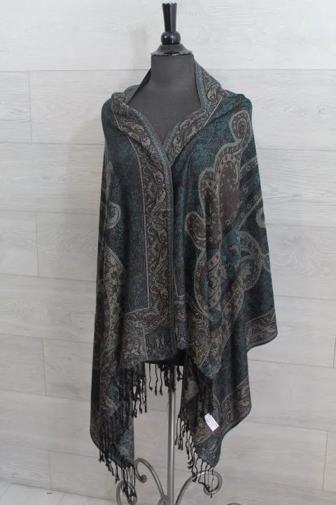 Large Teal Paisley Pashmina