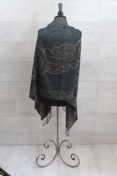 Large Teal Paisley Pashmina