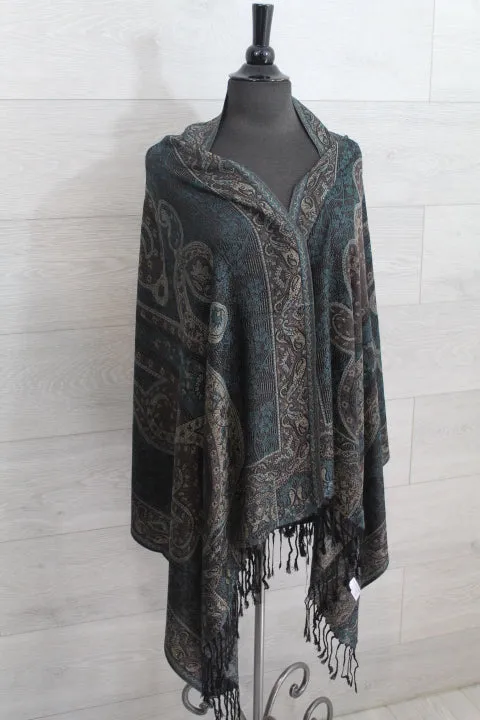 Large Teal Paisley Pashmina