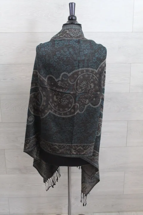 Large Teal Paisley Pashmina