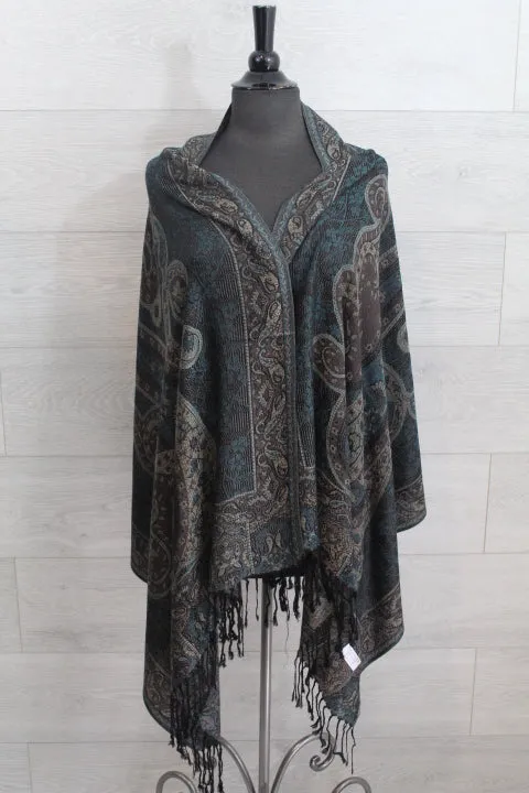 Large Teal Paisley Pashmina