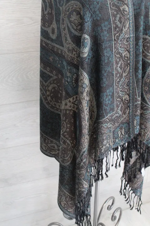 Large Teal Paisley Pashmina