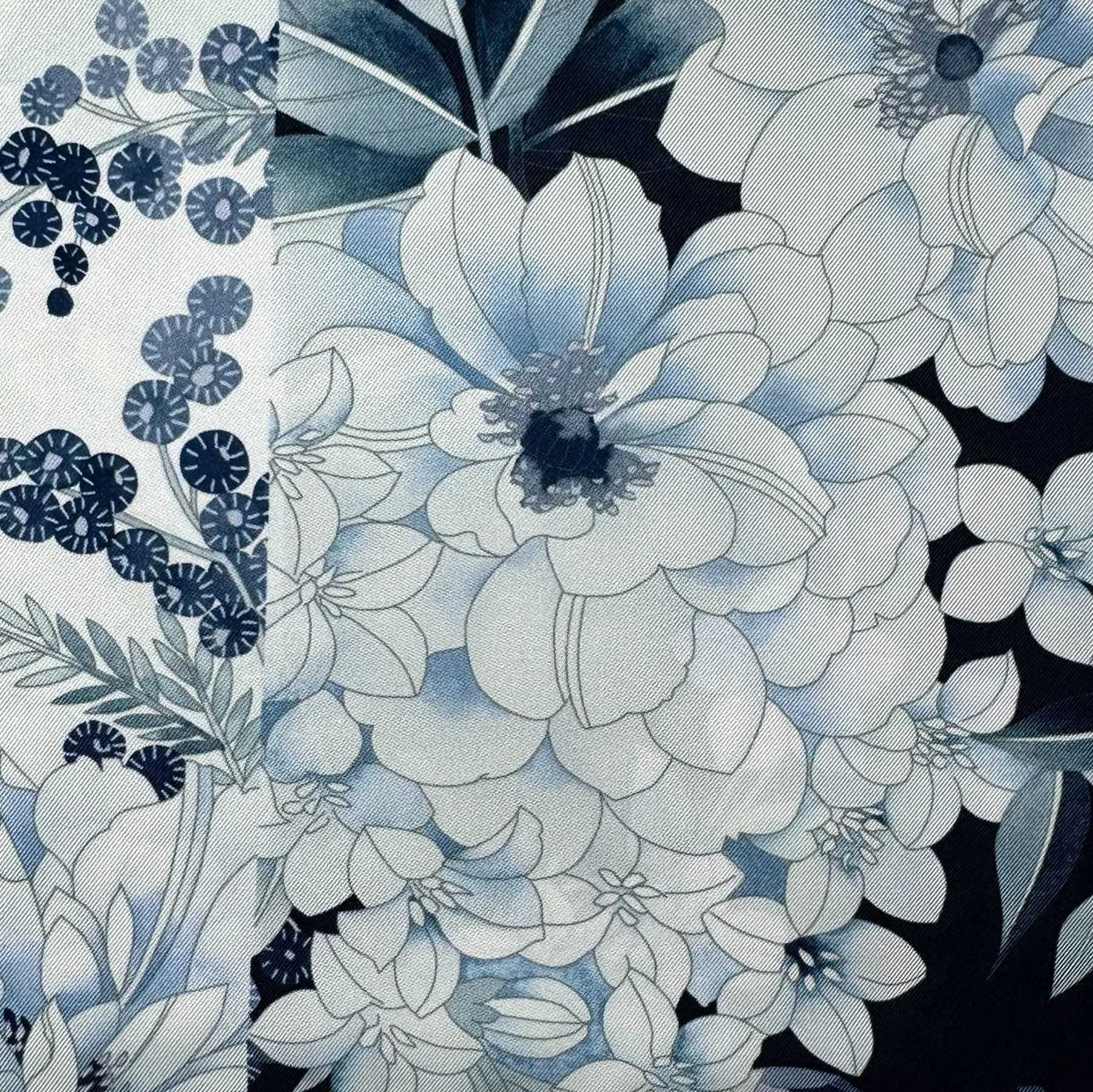Leonard Paris Scarf White Dark Blue Gray Floral - Twill Silk Large Square Scarf