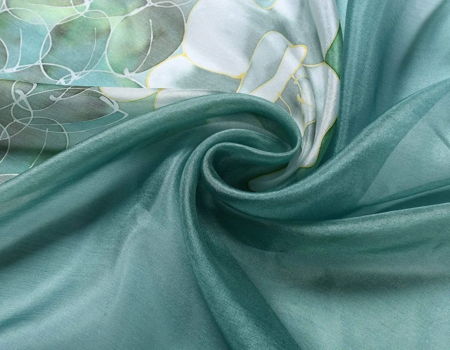 Long Hand Painted Silk Scarf - Monochrome Flowers