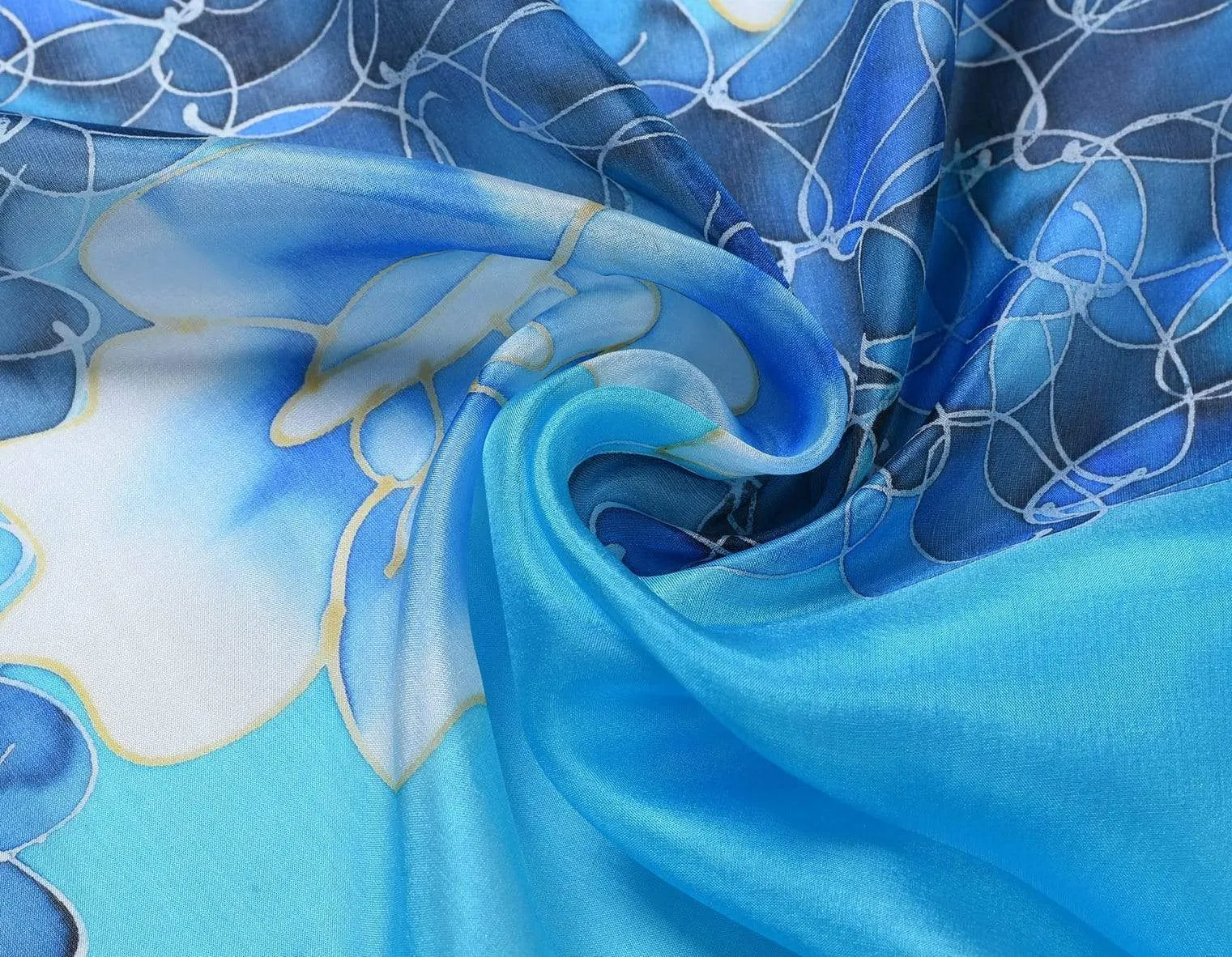 Long Hand Painted Silk Scarf - Monochrome Flowers