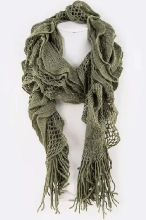 Loose Crochet Mix Knit Ruffle Winter Scarf